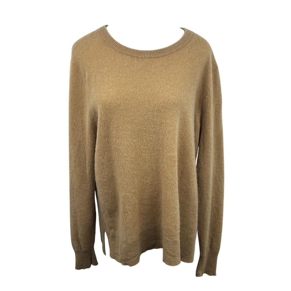 Halogen Sweater Womens XXL Cashmere Tan Crew Neck Pullover Longā Sleeve Ribbed